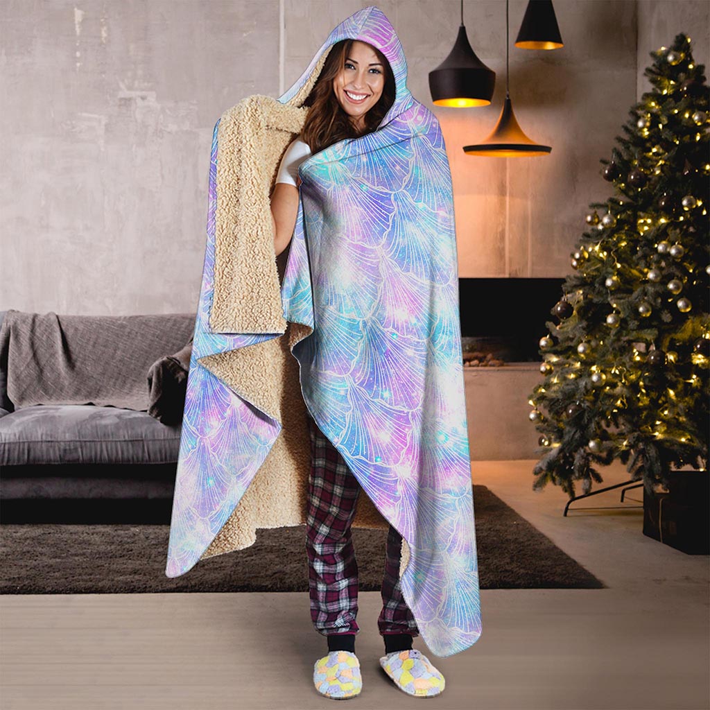 Galaxy Mermaid Scales Pattern Print Hooded Blanket