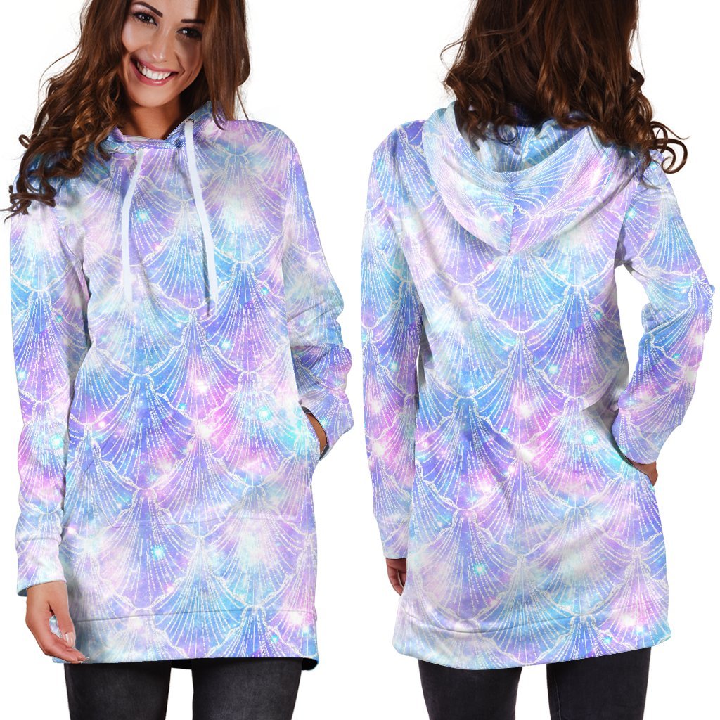 Galaxy Mermaid Scales Pattern Print Hoodie Dress GearFrost