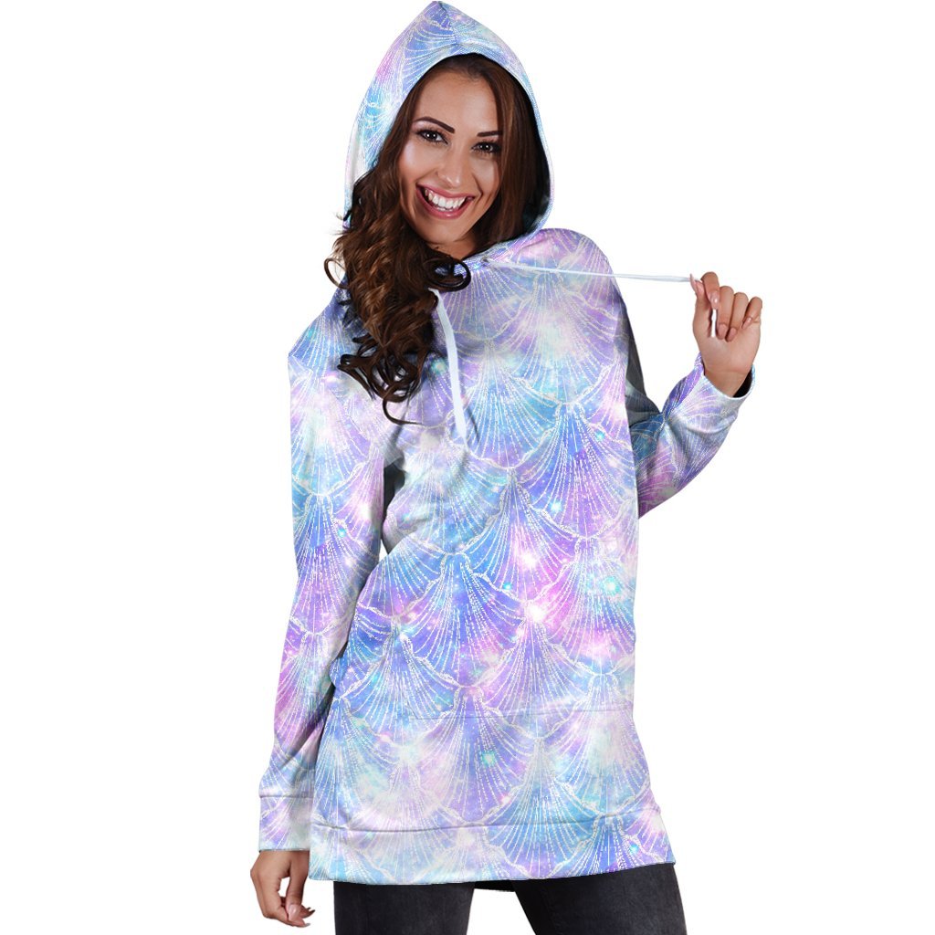Galaxy Mermaid Scales Pattern Print Hoodie Dress GearFrost