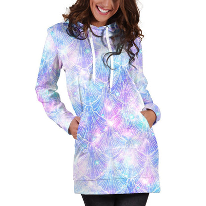 Galaxy Mermaid Scales Pattern Print Hoodie Dress GearFrost