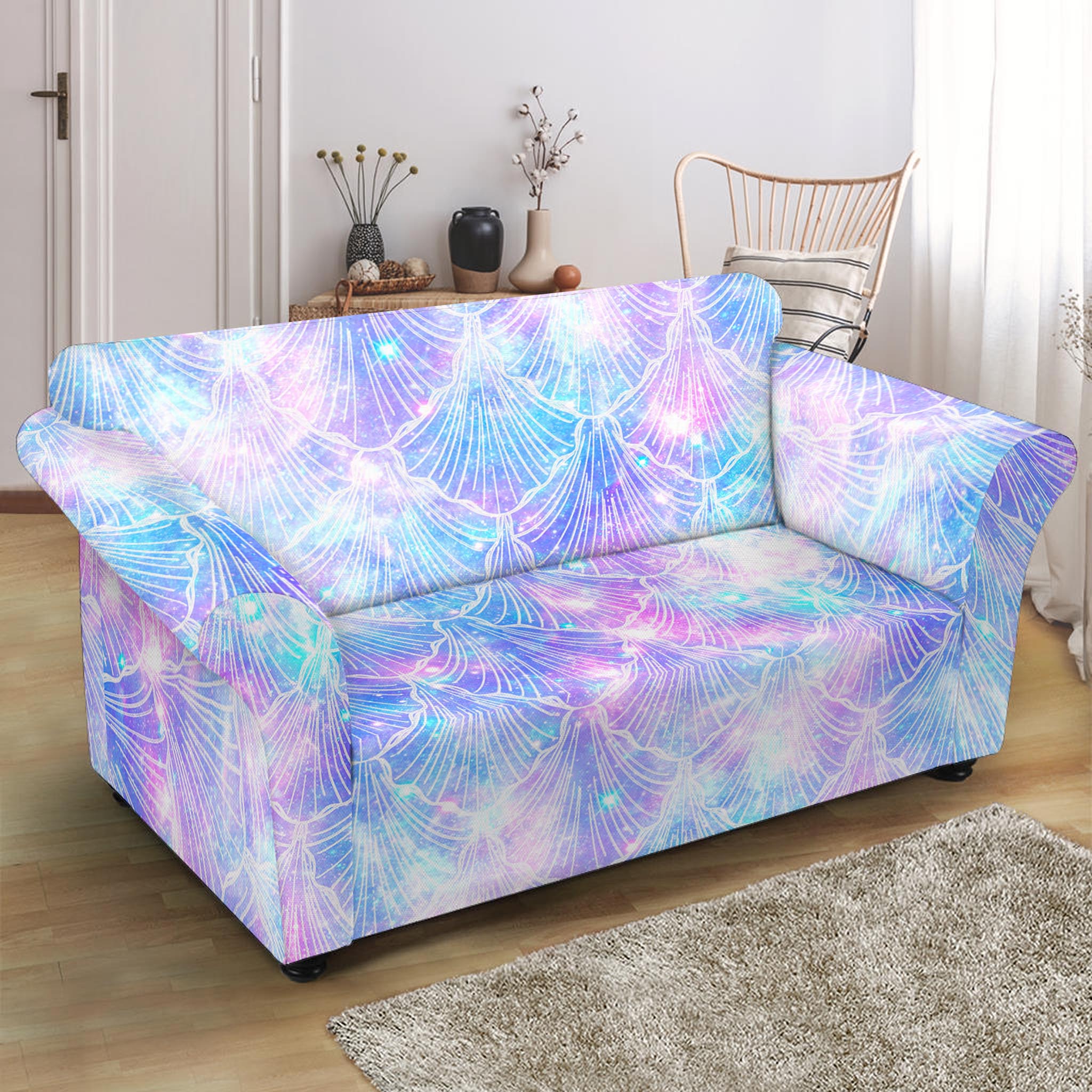 Galaxy Mermaid Scales Pattern Print Loveseat Slipcover