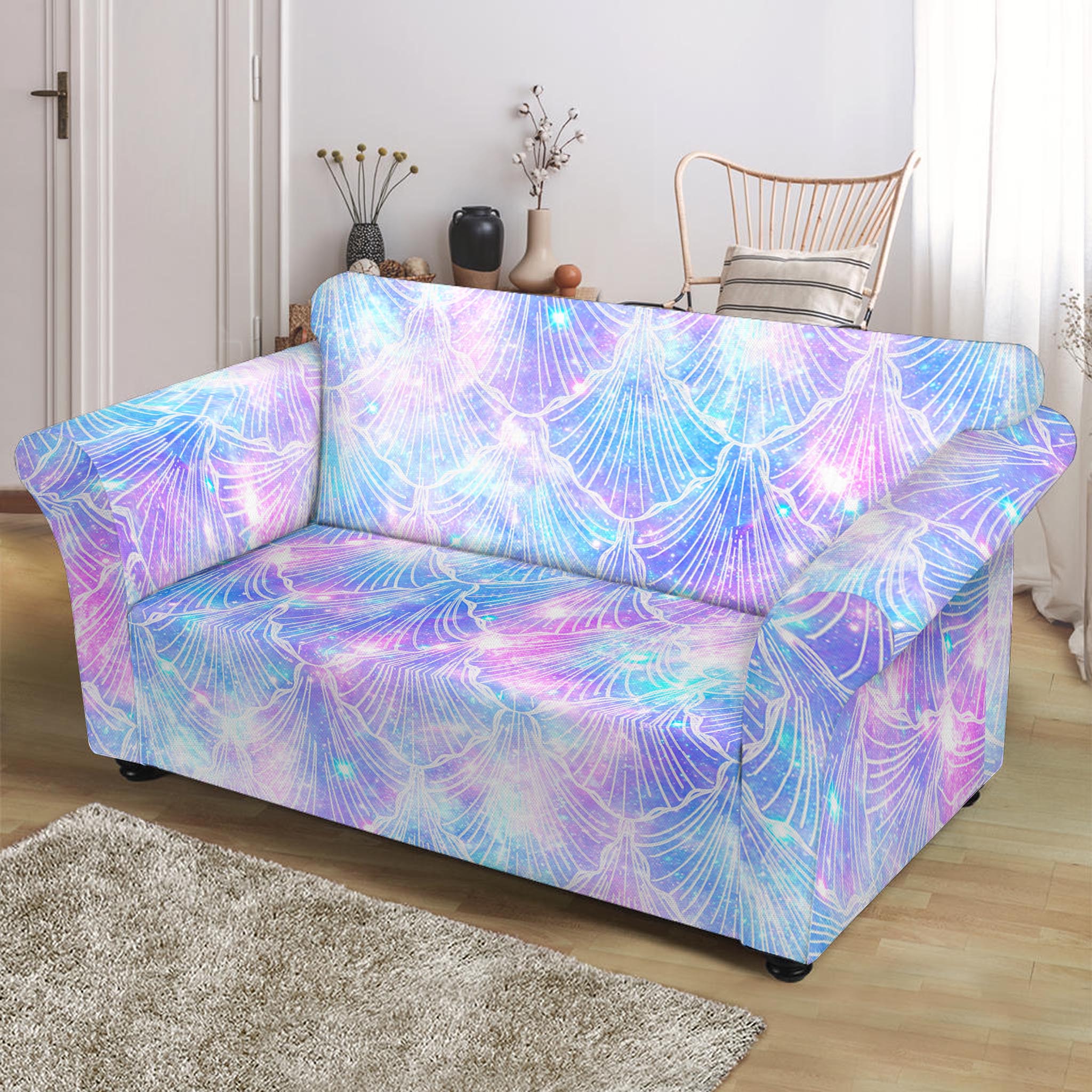 Galaxy Mermaid Scales Pattern Print Loveseat Slipcover