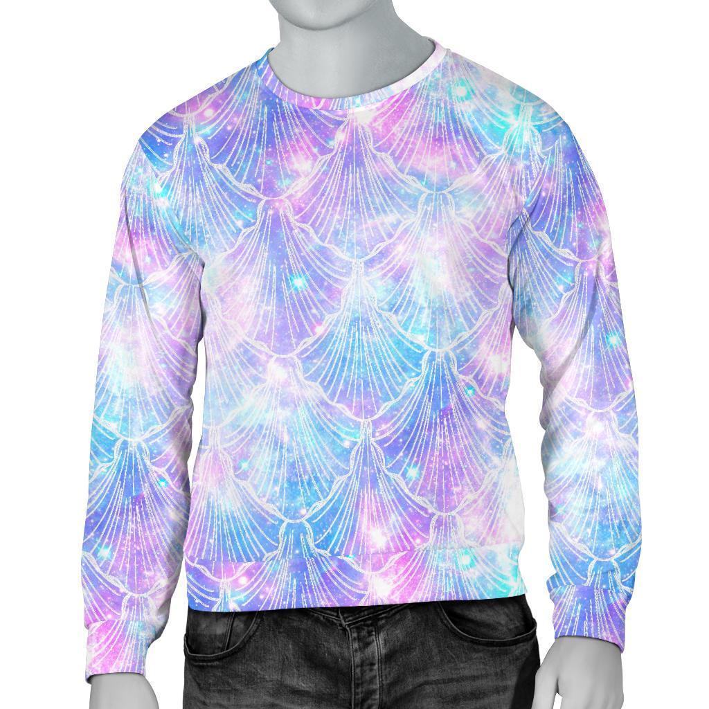 Galaxy Mermaid Scales Pattern Print Men's Crewneck Sweatshirt GearFrost