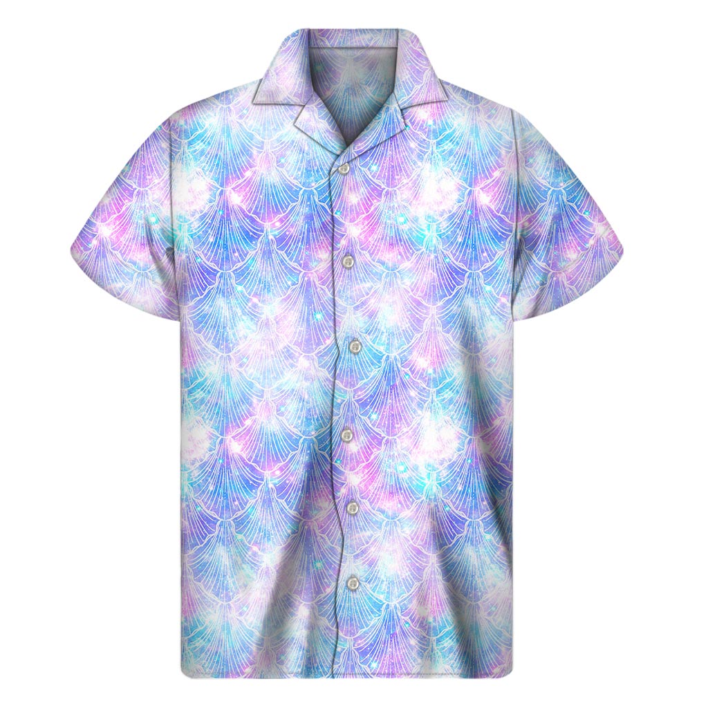 Galaxy Mermaid Scales Pattern Print Men's Short Sleeve Shirt