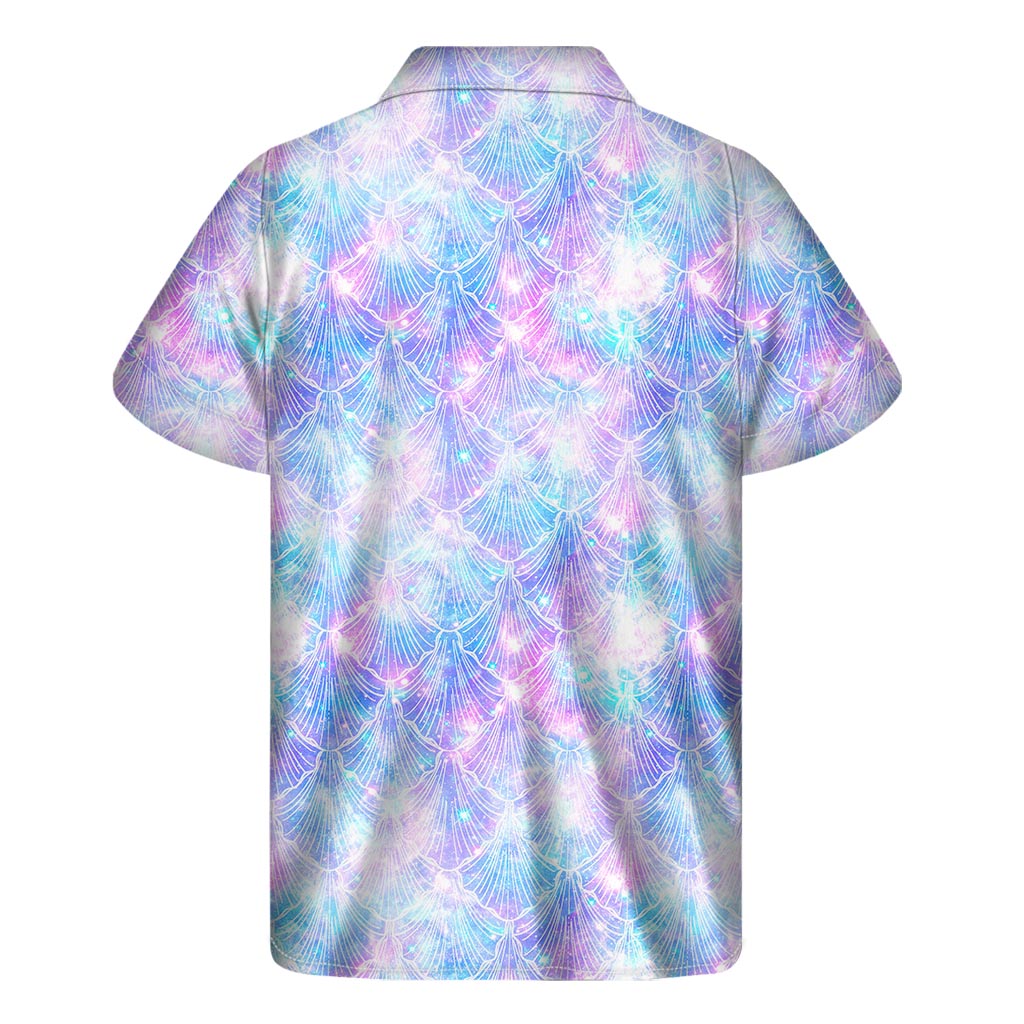 Galaxy Mermaid Scales Pattern Print Men's Short Sleeve Shirt