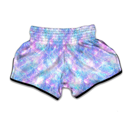 Galaxy Mermaid Scales Pattern Print Muay Thai Boxing Shorts