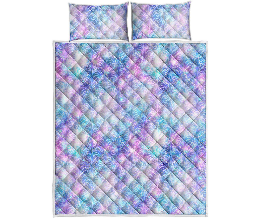 Galaxy Mermaid Scales Pattern Print Quilt Bed Set