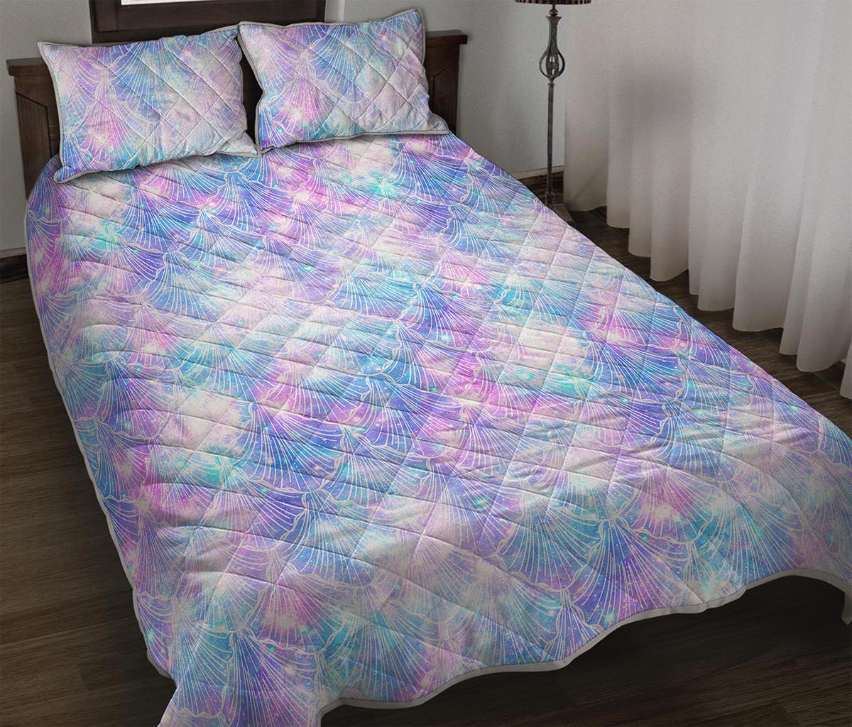 Galaxy Mermaid Scales Pattern Print Quilt Bed Set