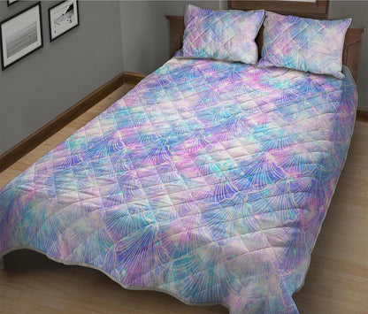 Galaxy Mermaid Scales Pattern Print Quilt Bed Set