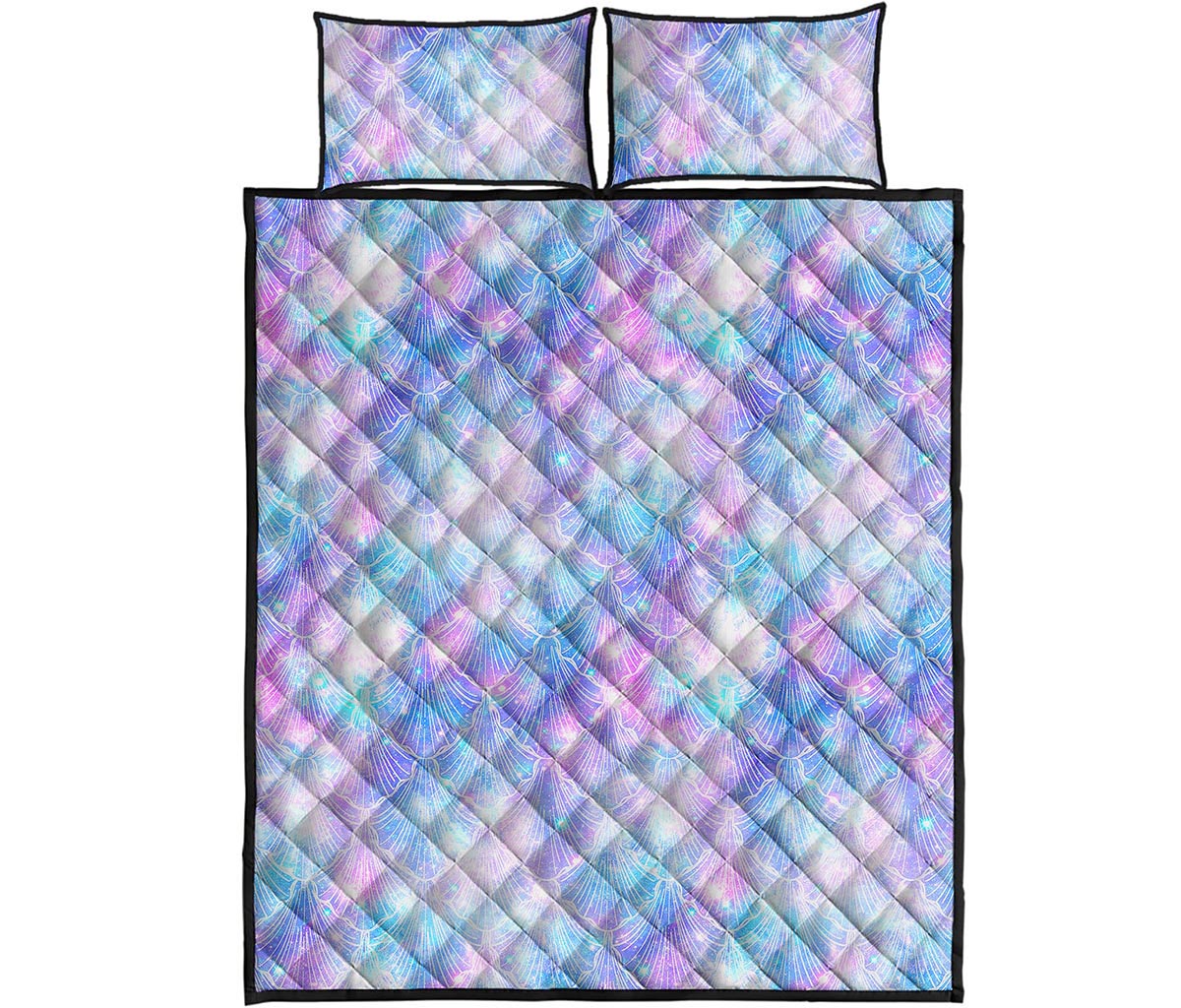 Galaxy Mermaid Scales Pattern Print Quilt Bed Set