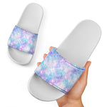 Galaxy Mermaid Scales Pattern Print White Slide Sandals