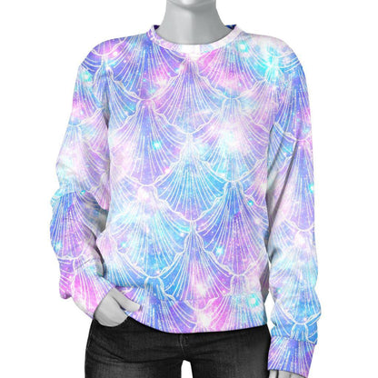 Galaxy Mermaid Scales Pattern Print Women's Crewneck Sweatshirt GearFrost