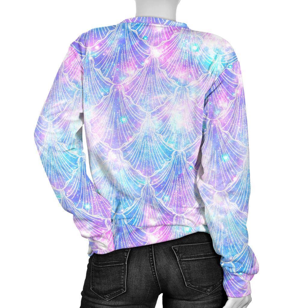 Galaxy Mermaid Scales Pattern Print Women's Crewneck Sweatshirt GearFrost