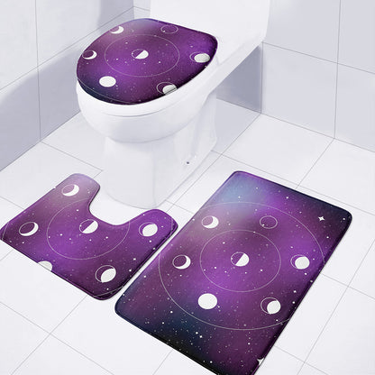Galaxy Moon Phase Print 3 Piece Bath Mat Set