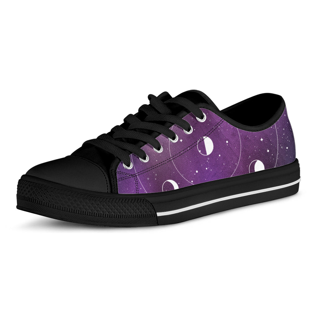 Galaxy Moon Phase Print Black Low Top Shoes 
