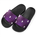 Galaxy Moon Phase Print Black Slide Sandals
