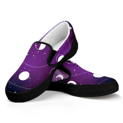 Galaxy Moon Phase Print Black Slip On Shoes