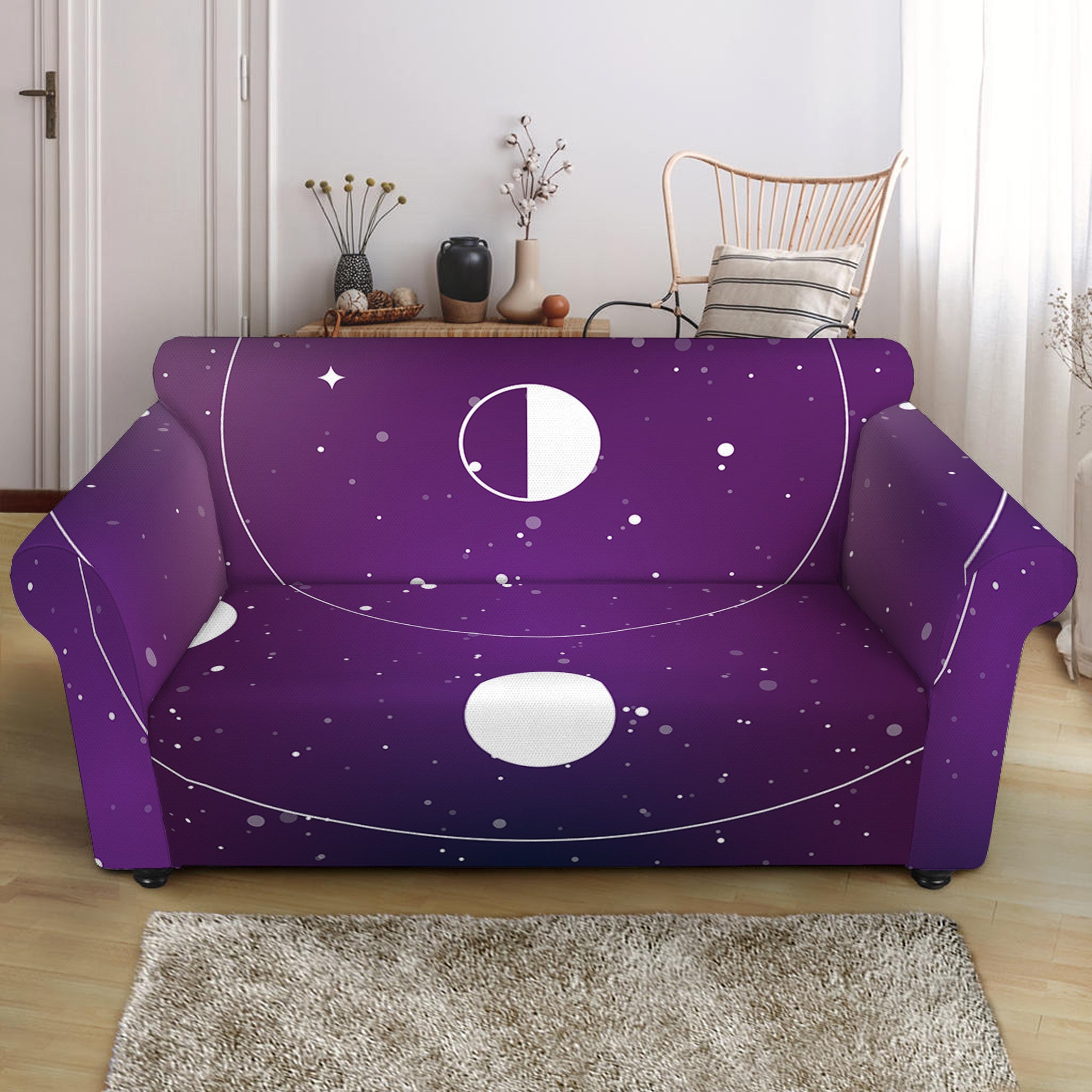 Galaxy Moon Phase Print Loveseat Slipcover