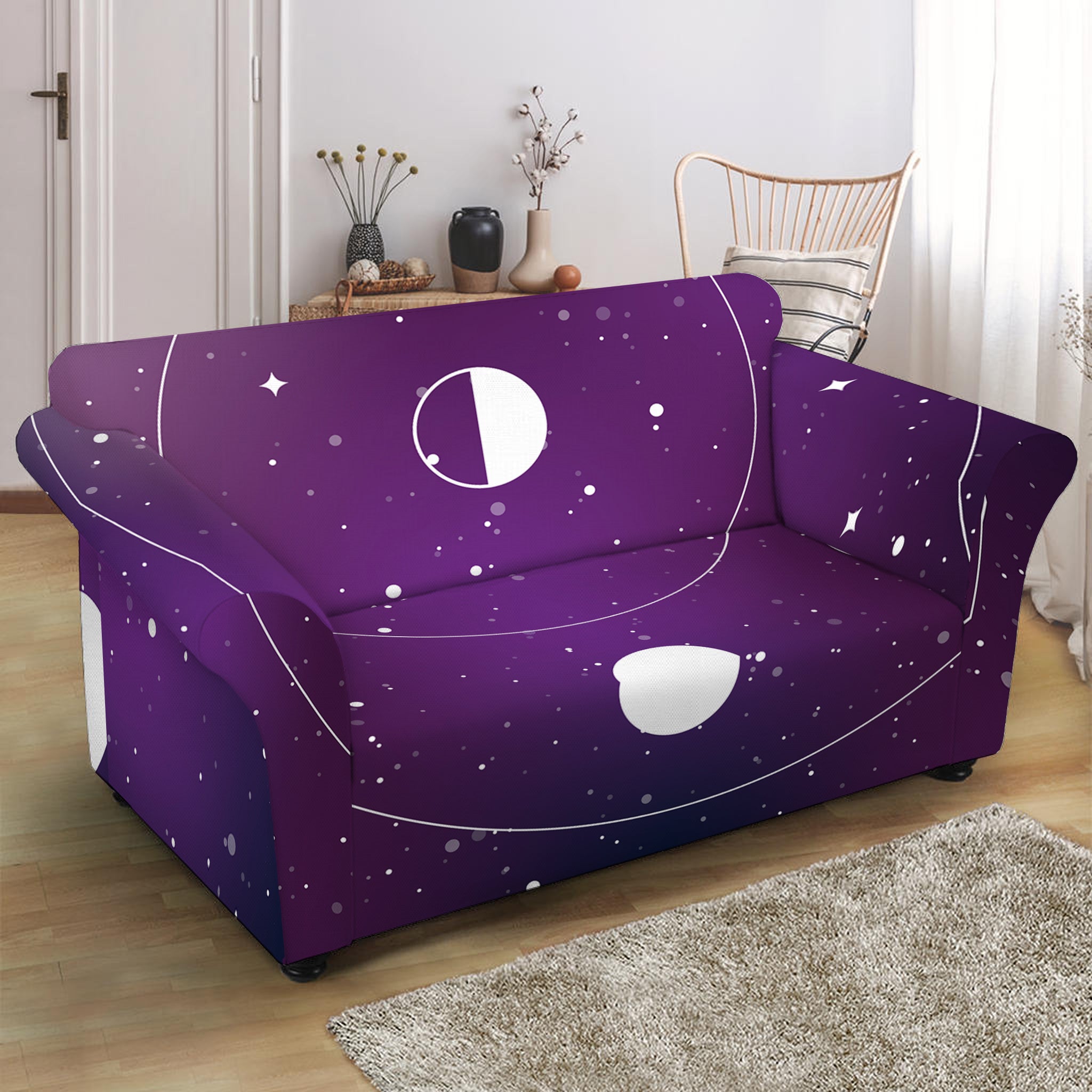 Galaxy Moon Phase Print Loveseat Slipcover