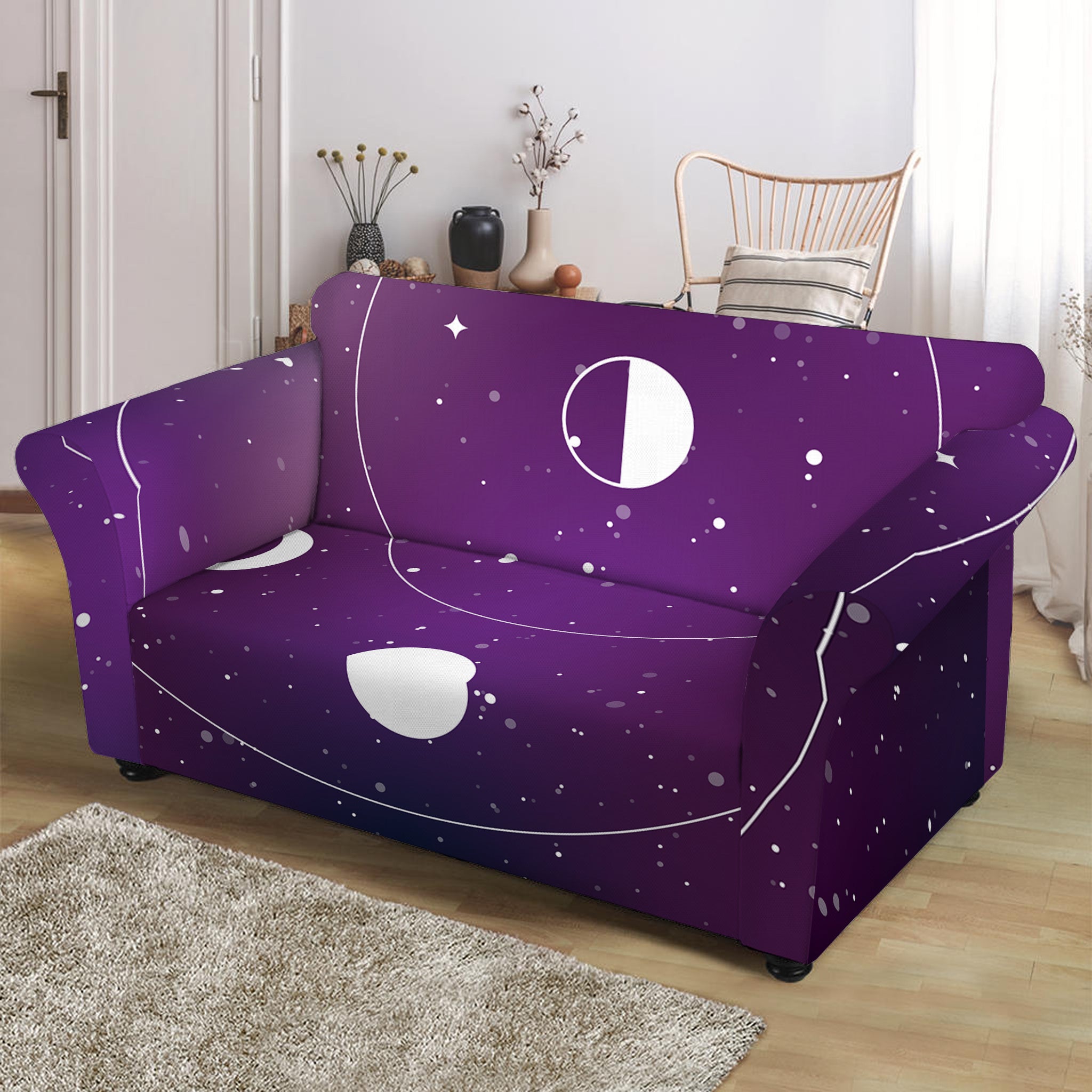 Galaxy Moon Phase Print Loveseat Slipcover