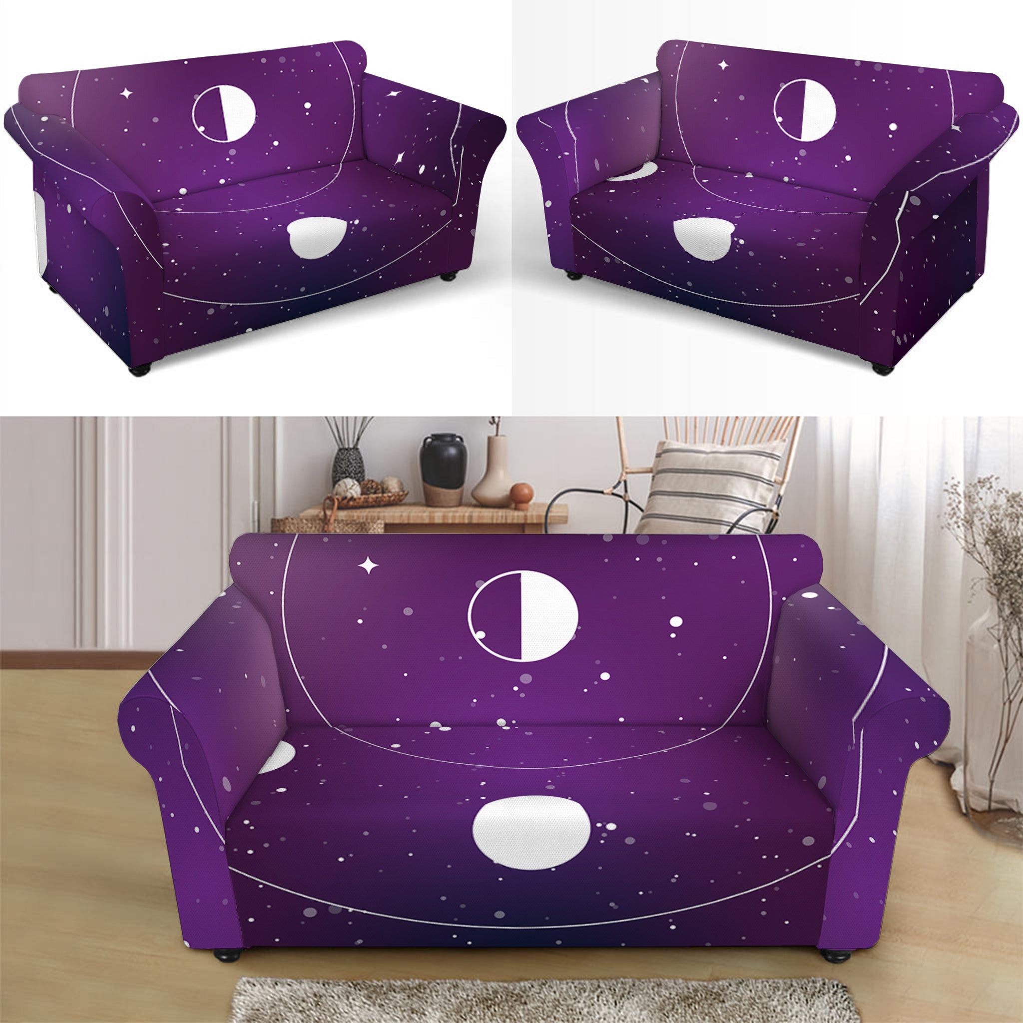 Galaxy Moon Phase Print Loveseat Slipcover