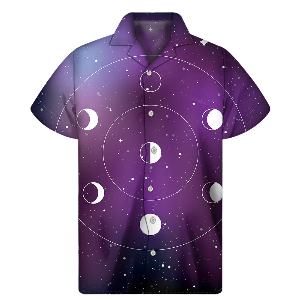 Galaxy Moon Phase Print Men's Short Sleeve Shirt