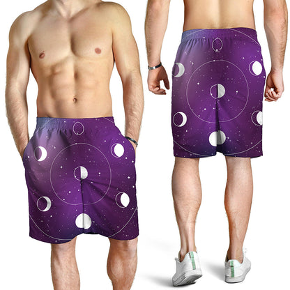 Galaxy Moon Phase Print Men's Shorts