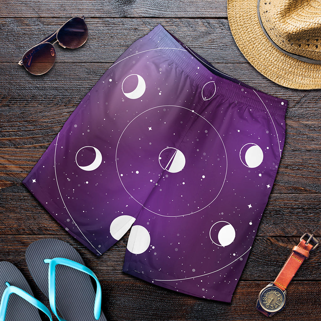 Galaxy Moon Phase Print Men's Shorts