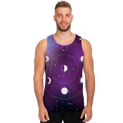 Galaxy Moon Phase Print Men's Tank Top