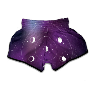 Galaxy Moon Phase Print Muay Thai Boxing Shorts