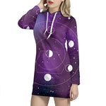 Galaxy Moon Phase Print Pullover Hoodie Dress