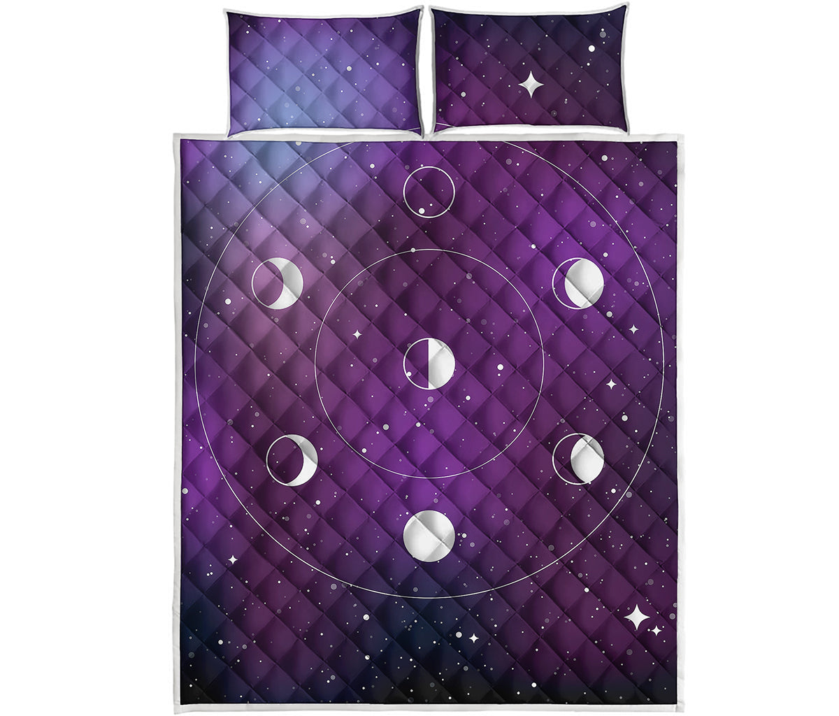 Galaxy Moon Phase Print Quilt Bed Set