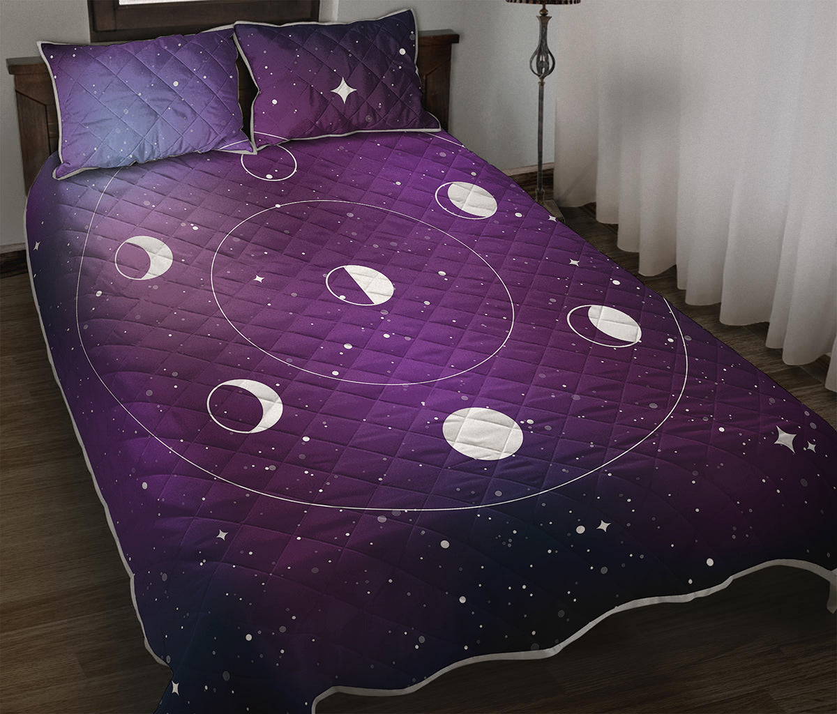 Galaxy Moon Phase Print Quilt Bed Set