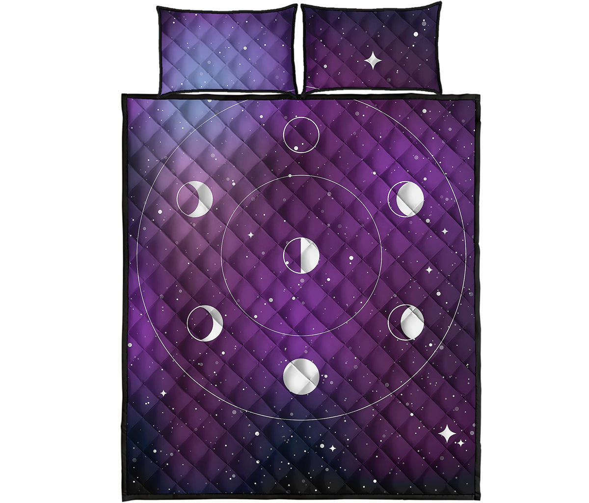 Galaxy Moon Phase Print Quilt Bed Set