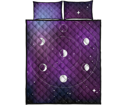 Galaxy Moon Phase Print Quilt Bed Set