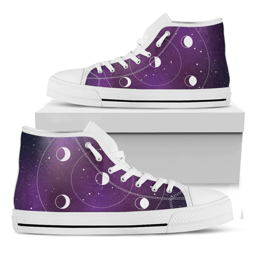 Galaxy Moon Phase Print White High Top Shoes