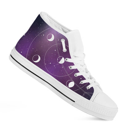 Galaxy Moon Phase Print White High Top Shoes