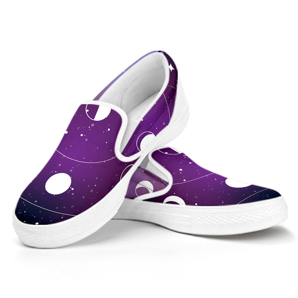 Galaxy Moon Phase Print White Slip On Shoes