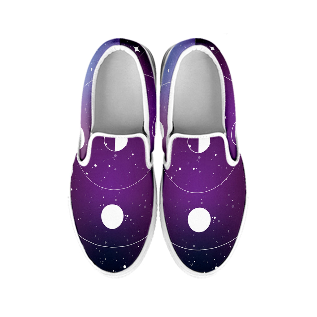 Galaxy Moon Phase Print White Slip On Shoes