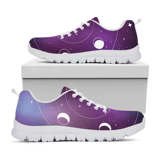 Galaxy Moon Phase Print White Sneakers