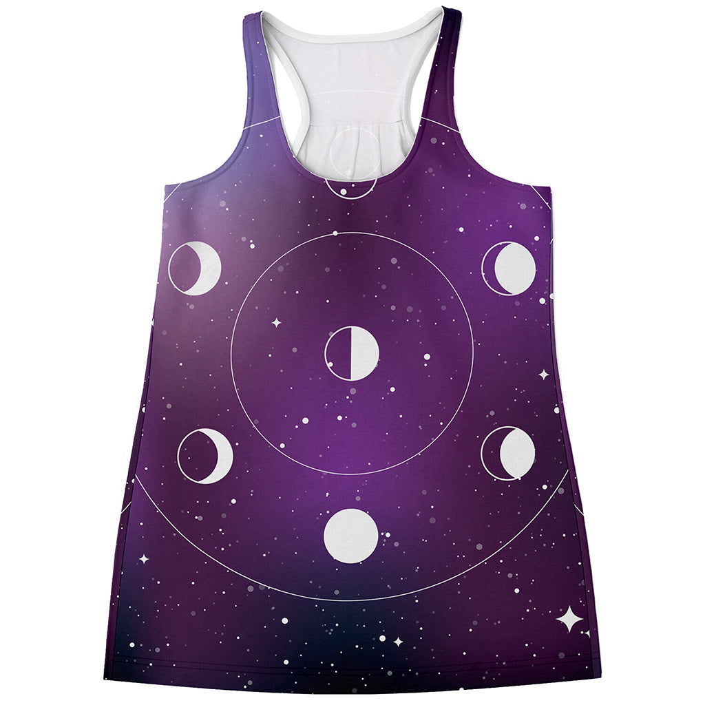 Galaxy Moon Phase Print Women's Racerback Tank Top