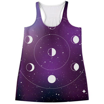Galaxy Moon Phase Print Women's Racerback Tank Top