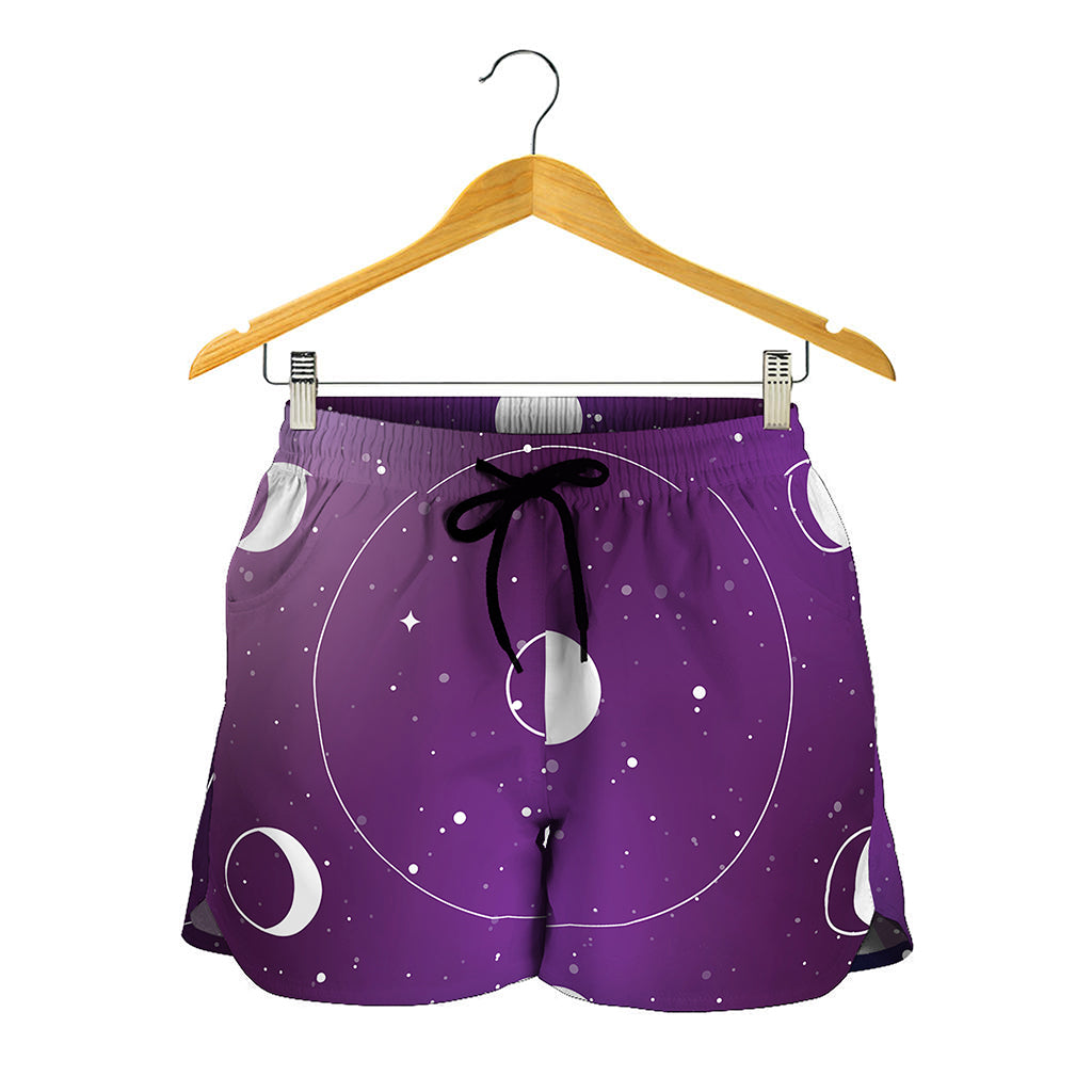 Galaxy Moon Phase Print Women's Shorts