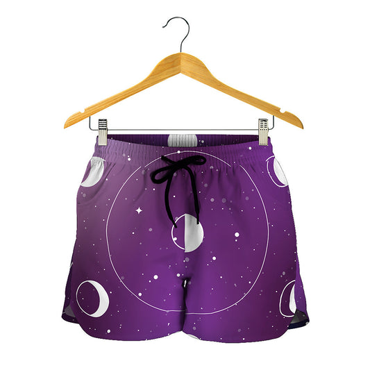 Galaxy Moon Phase Print Women's Shorts