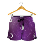 Galaxy Moon Phase Print Women's Shorts