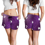 Galaxy Moon Phase Print Women's Shorts
