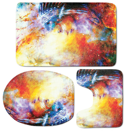 Galaxy Native Indian Woman Print 3 Piece Bath Mat Set