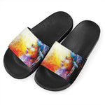 Galaxy Native Indian Woman Print Black Slide Sandals