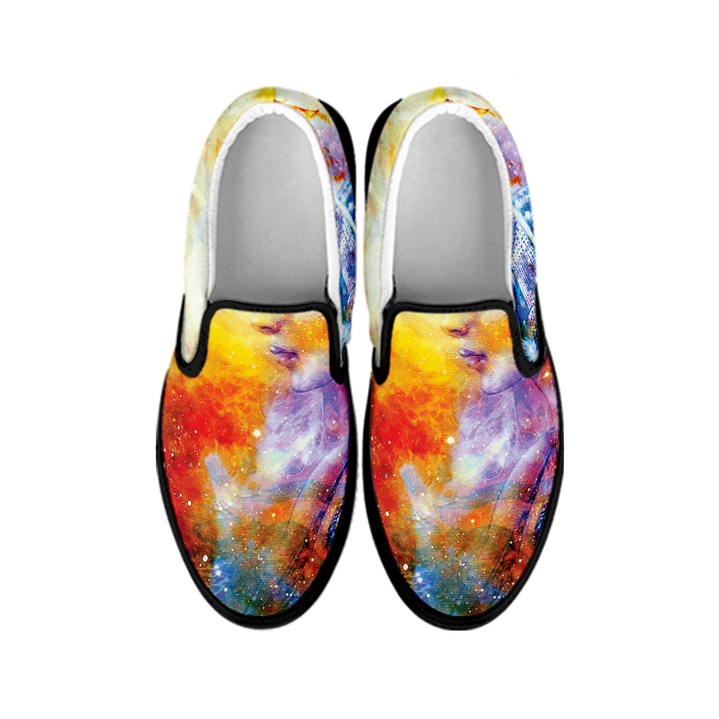 Galaxy Native Indian Woman Print Black Slip On Shoes