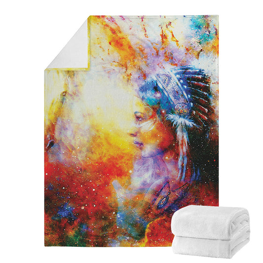 Galaxy Native Indian Woman Print Blanket